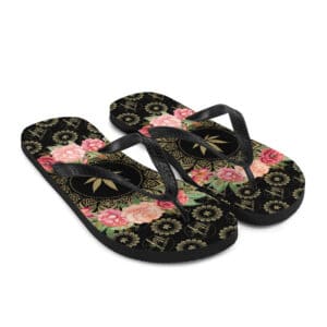 Rose buds and flowers Flip-Flops in black