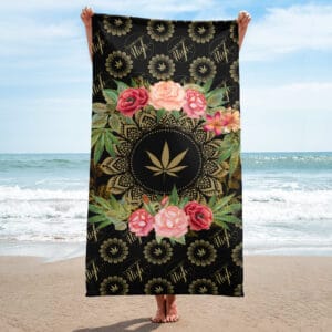 FashionablyHigh.ca Rose Buds and Flowers Beach Towel in black